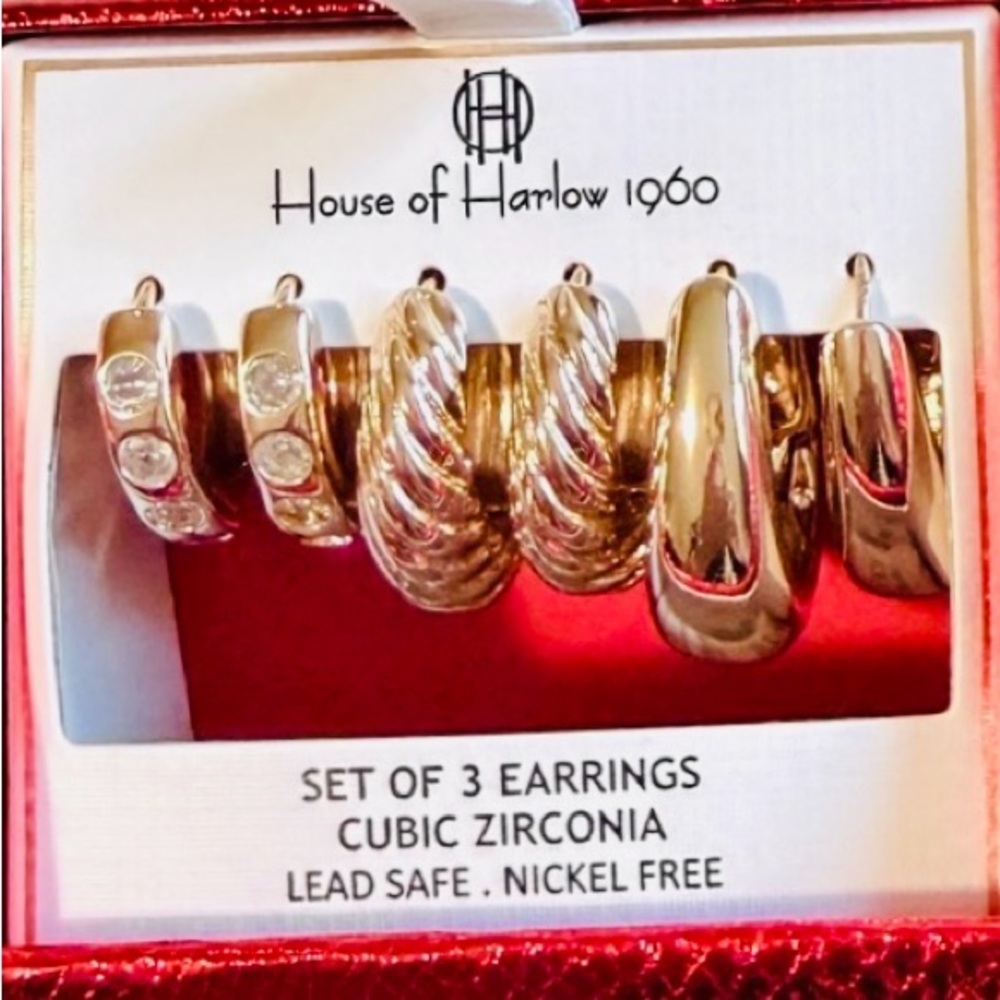 NWT House of Harlow 1960 Gold and Silver Cubic Zirconia Earrings - Picture 4 of 4